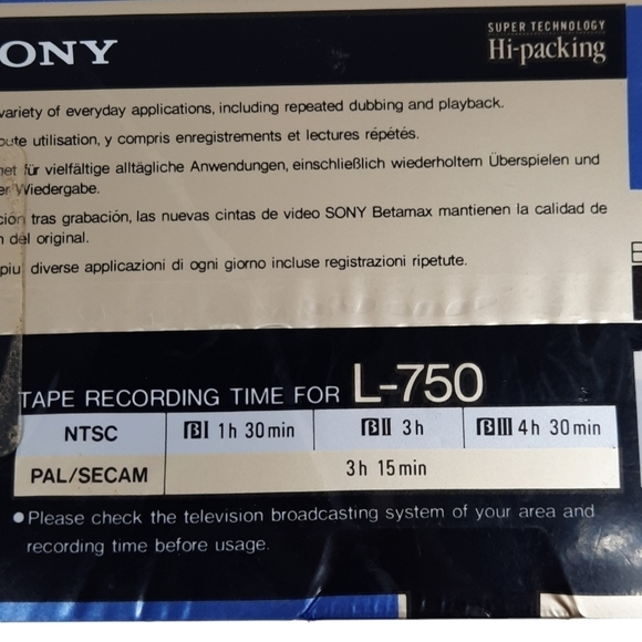 NWT Sony Beta Max Blank Tape Highgrade Cassette Tape L-750 Dynamicron Vintage - Picture 5 of 6